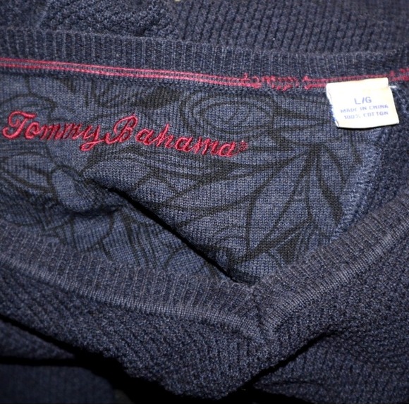 Tommy Bahama 100% Cotton V Neck Long Sleeve Light Sweater Knit Large Blue Grey - Picture 2 of 11